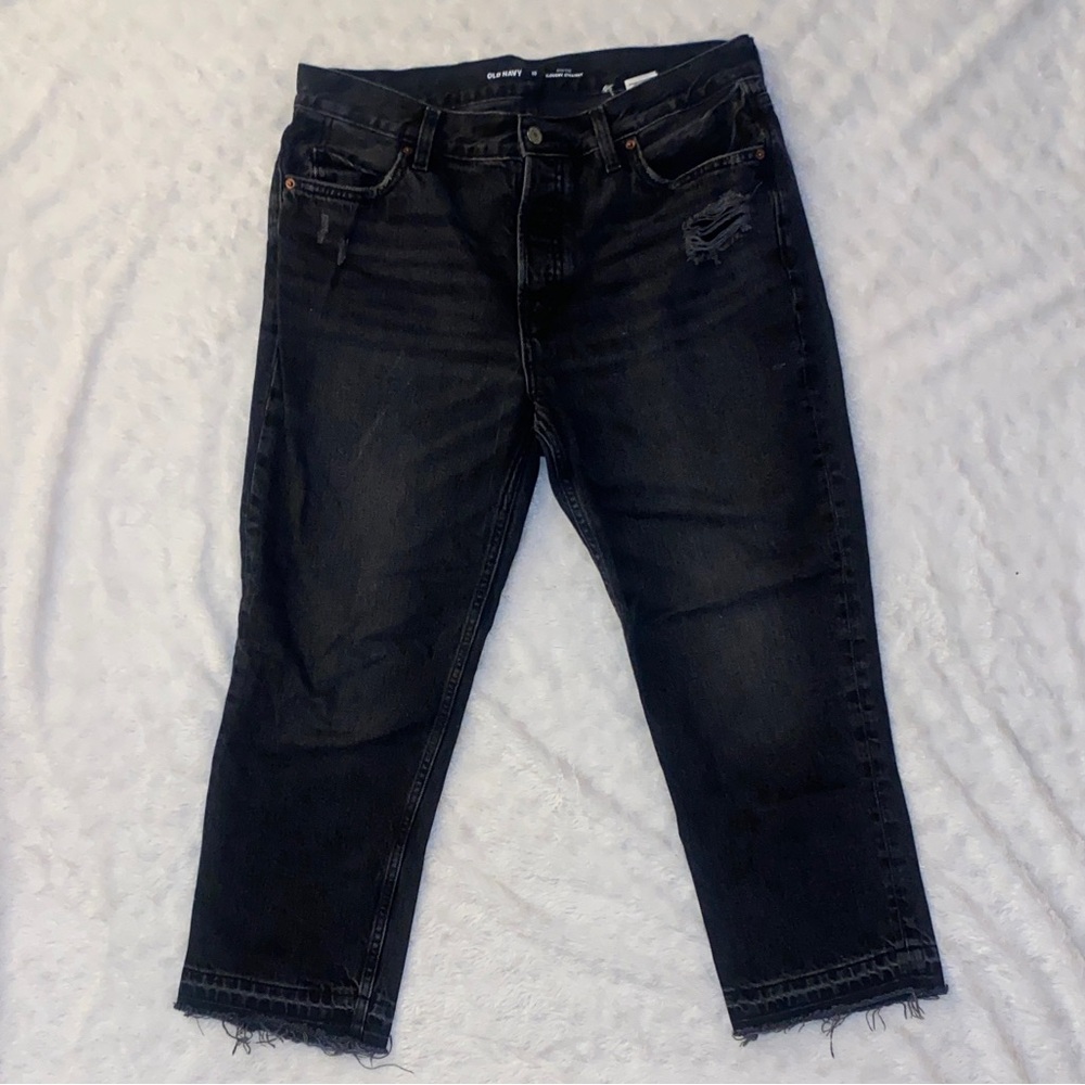 Old Navy Women's Black Slouchy Straight High Rise Cropped Jeans